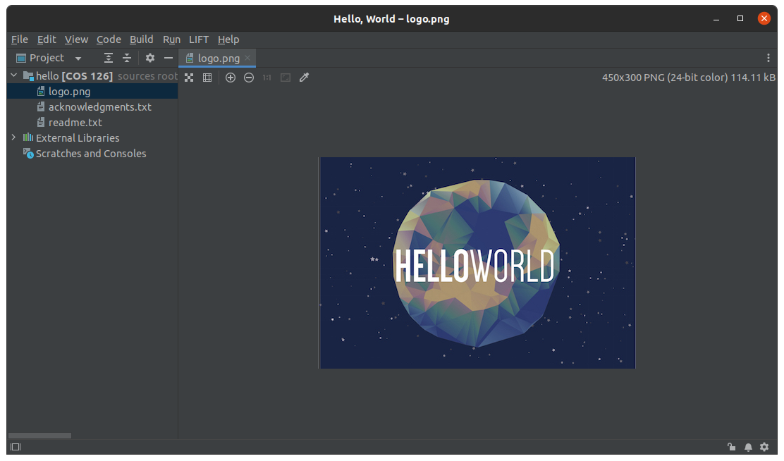 The Hello, World project in IntelliJ