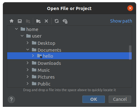 Selecting the project folder in IntelliJ